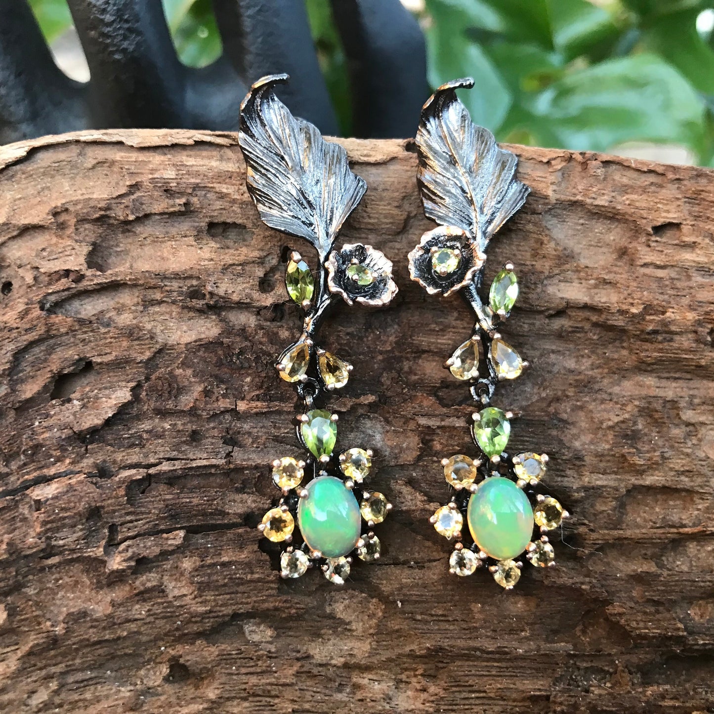 Sterling Silver rainbow opal citrine Peridot fancy  earrings