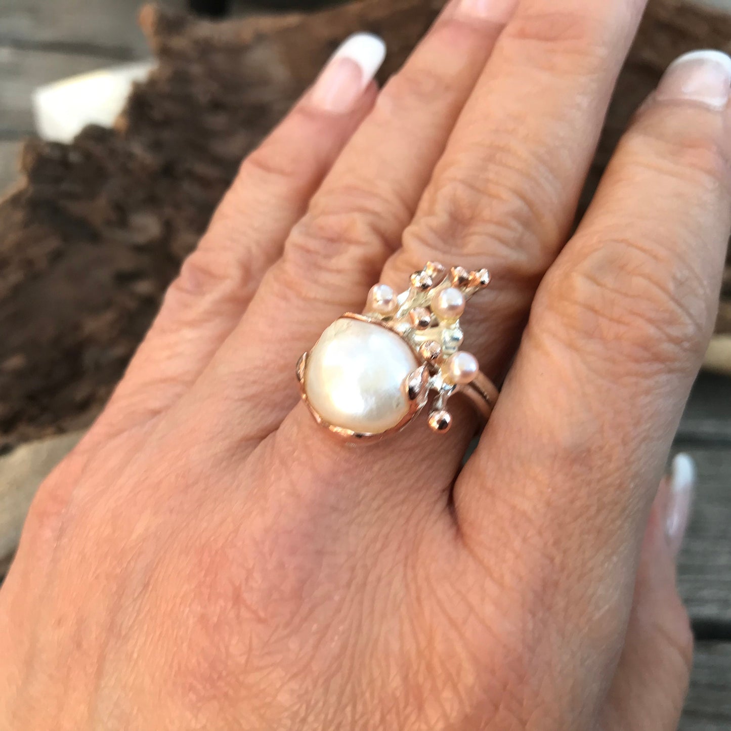 Sterling Silver white genuine pearl ring 8.5