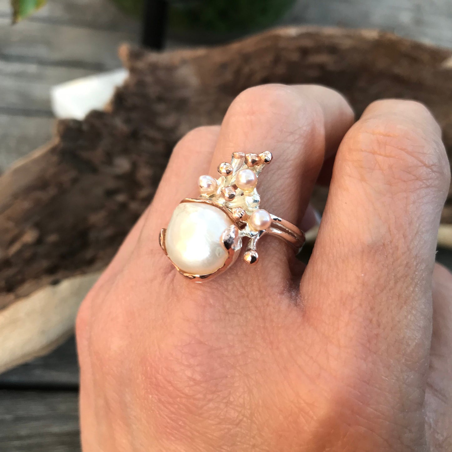 Sterling Silver white genuine pearl ring 8.5