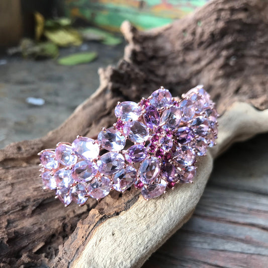 Sterling silver Rose gold amethyst Rhodolite cuff bracelet