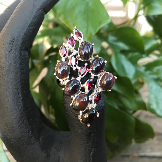 Sterling Silver  black Fire Opal rhodolite statement ring 9