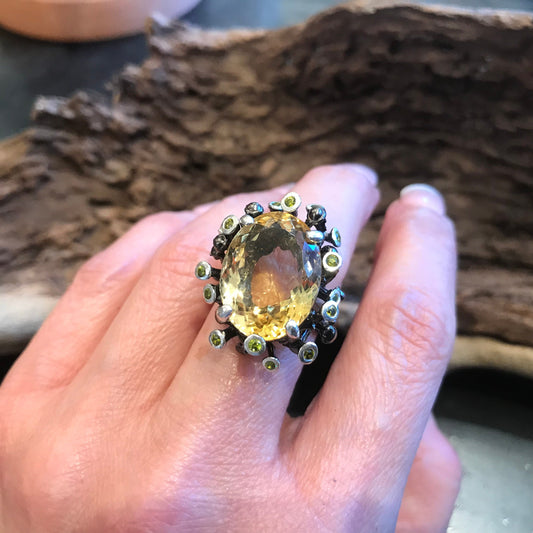Sterling silver natural citrine brutalist  Ring 8