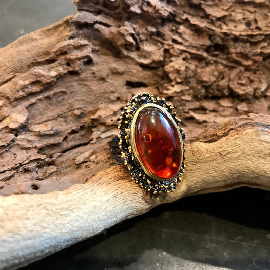 Sterling silver  Natural Amber statement Ring 8.5