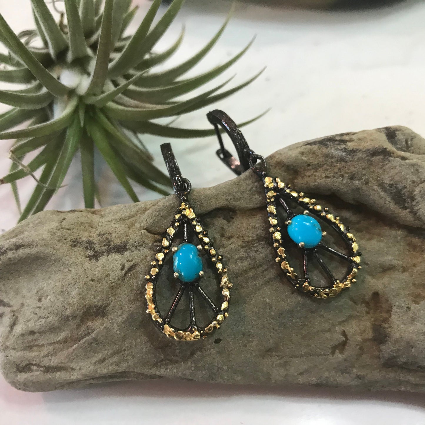 Sterling Silver natural turquoise Dangle earrings