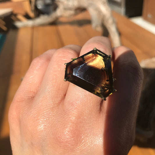 Sterling Silver Natural lemon quartz  modernist Ring 8