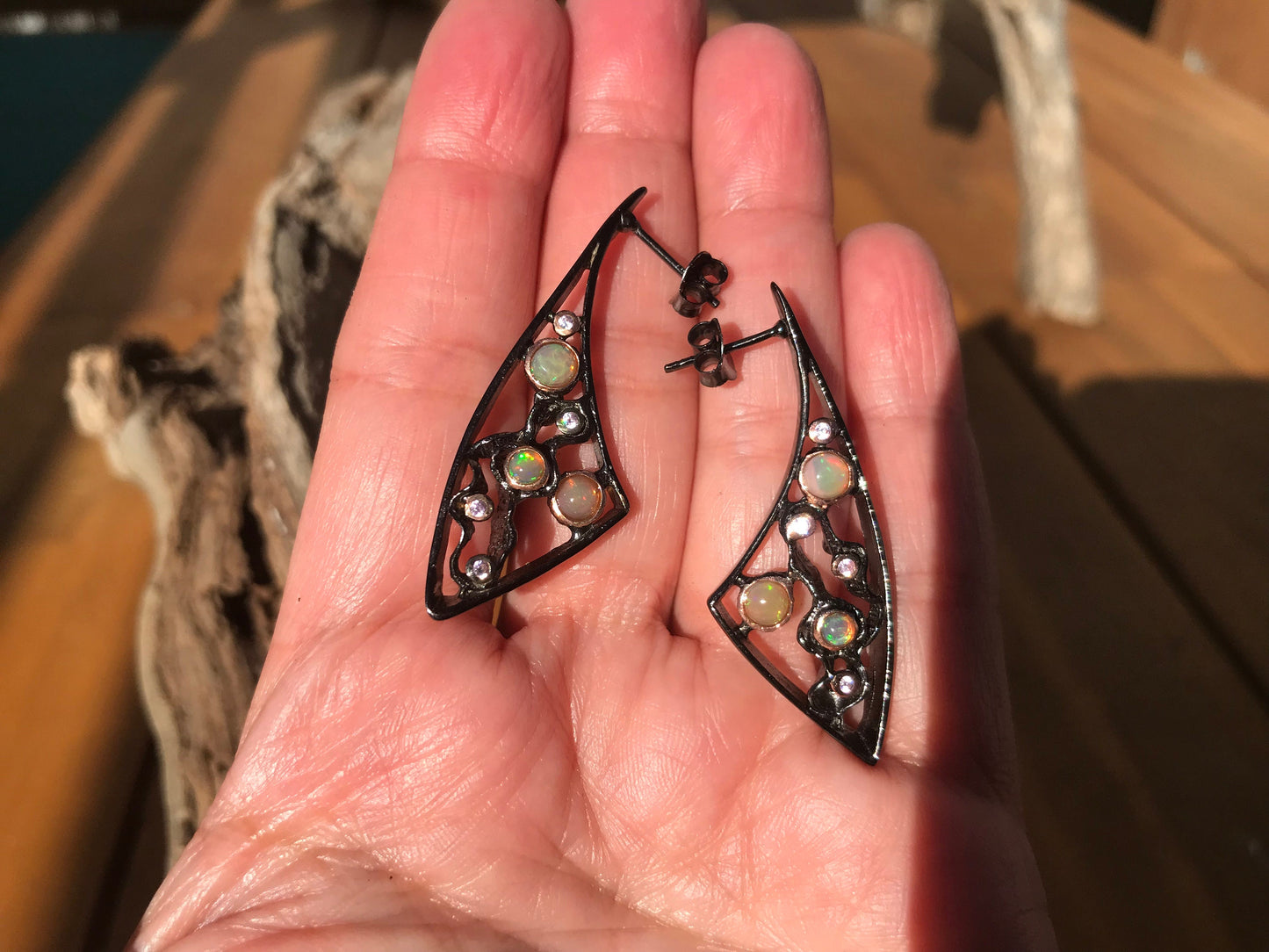Sterling Silver Natural modernist Opal Stud Earrings