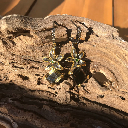 Sterling silver lemon quartz flower  earrings