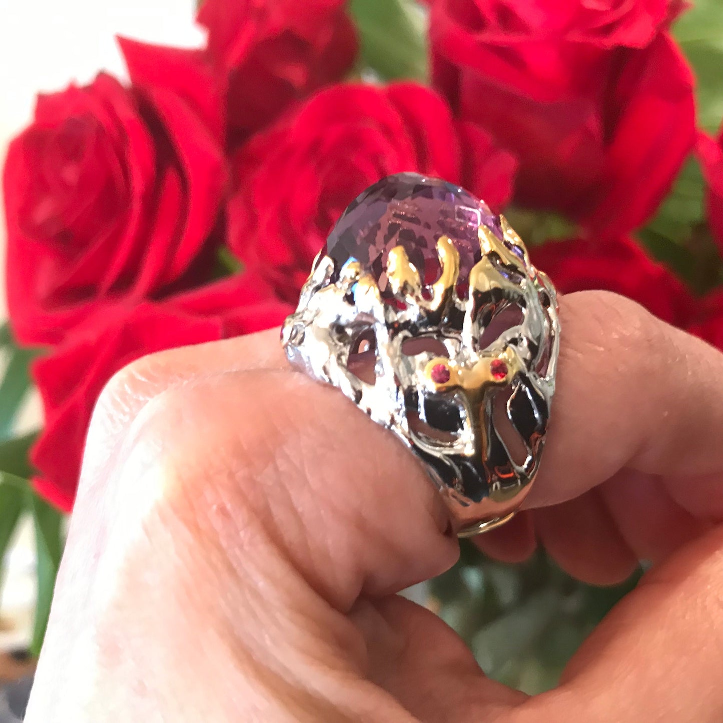Sterling Silver Fancy Amethyst sapphire  ring 10
