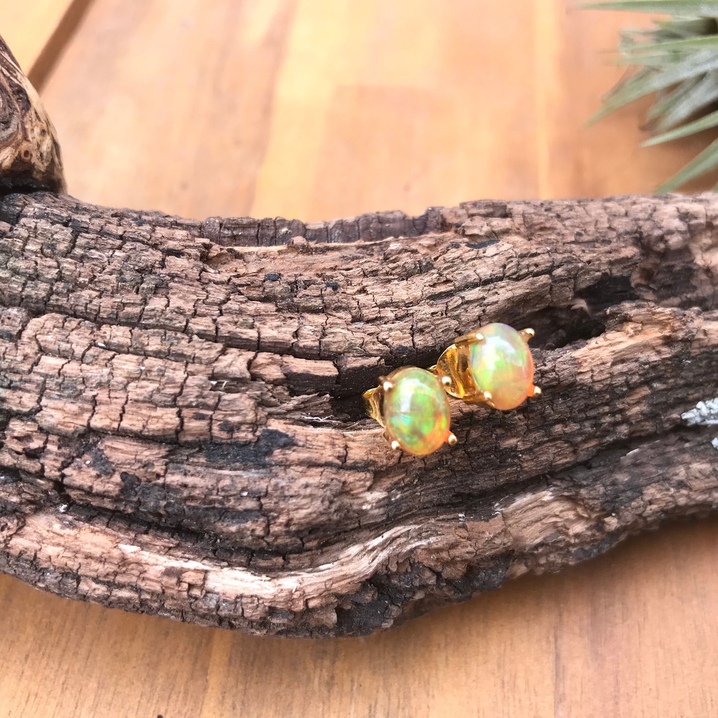 Sterling Silver Natural Fire opal gold  stud earrings