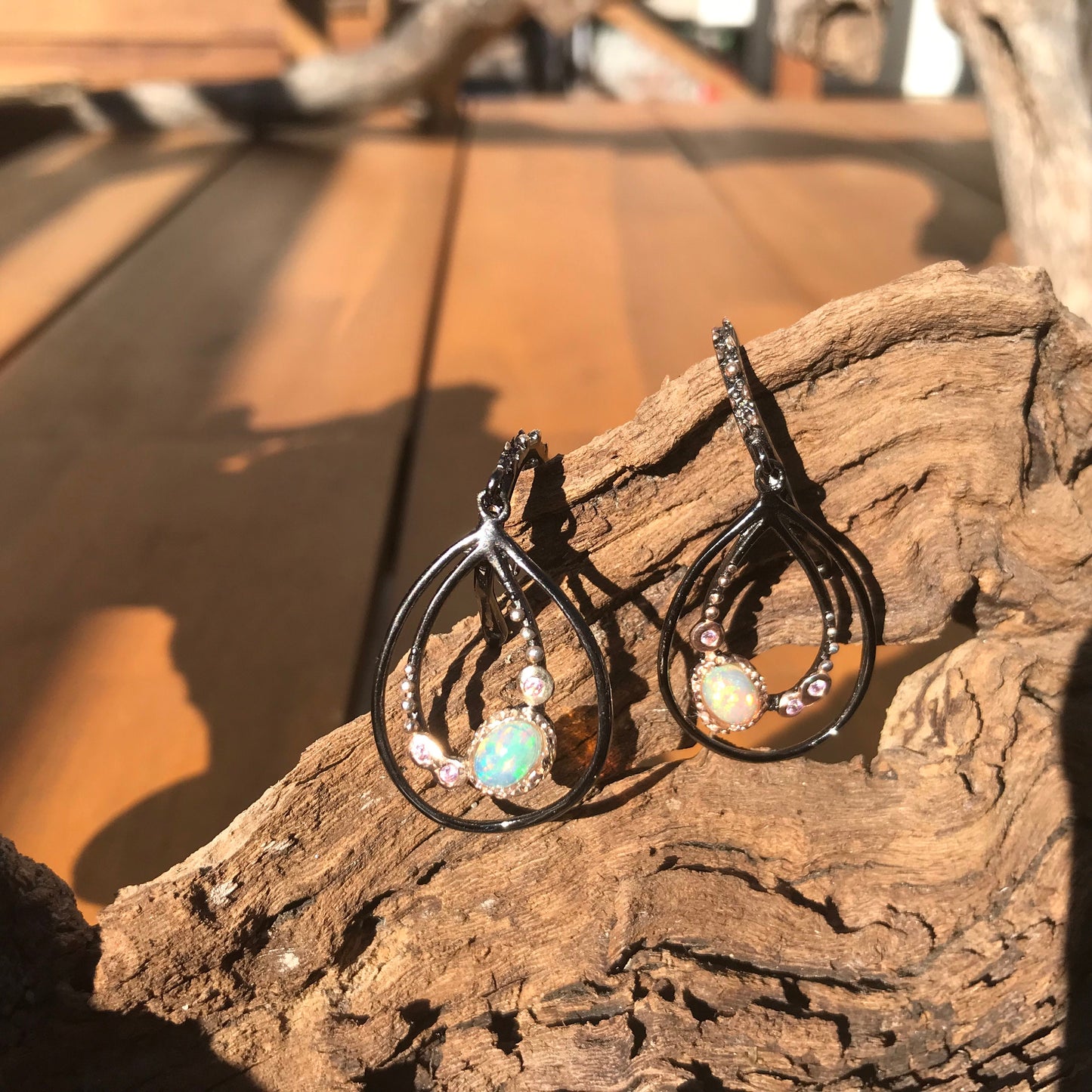 Sterling Silver Natural Fire opal dangle earrings