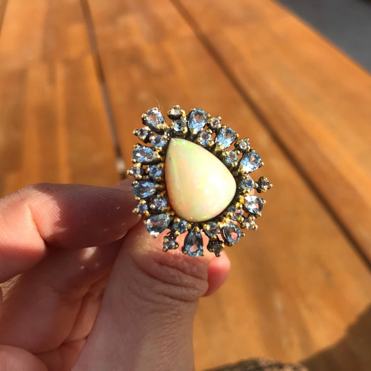 sterling silver Natural Fire Opal topaz statement ring 9