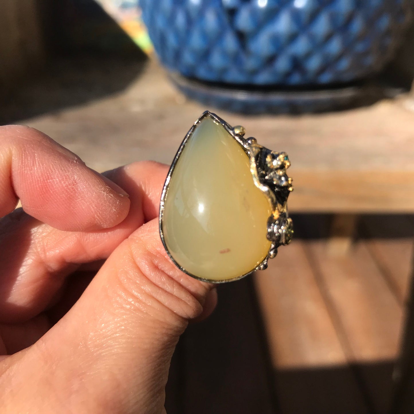 sterling silver Natural opal peridot ring 9