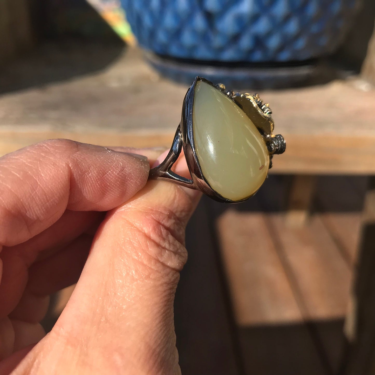 sterling silver Natural opal peridot ring 9