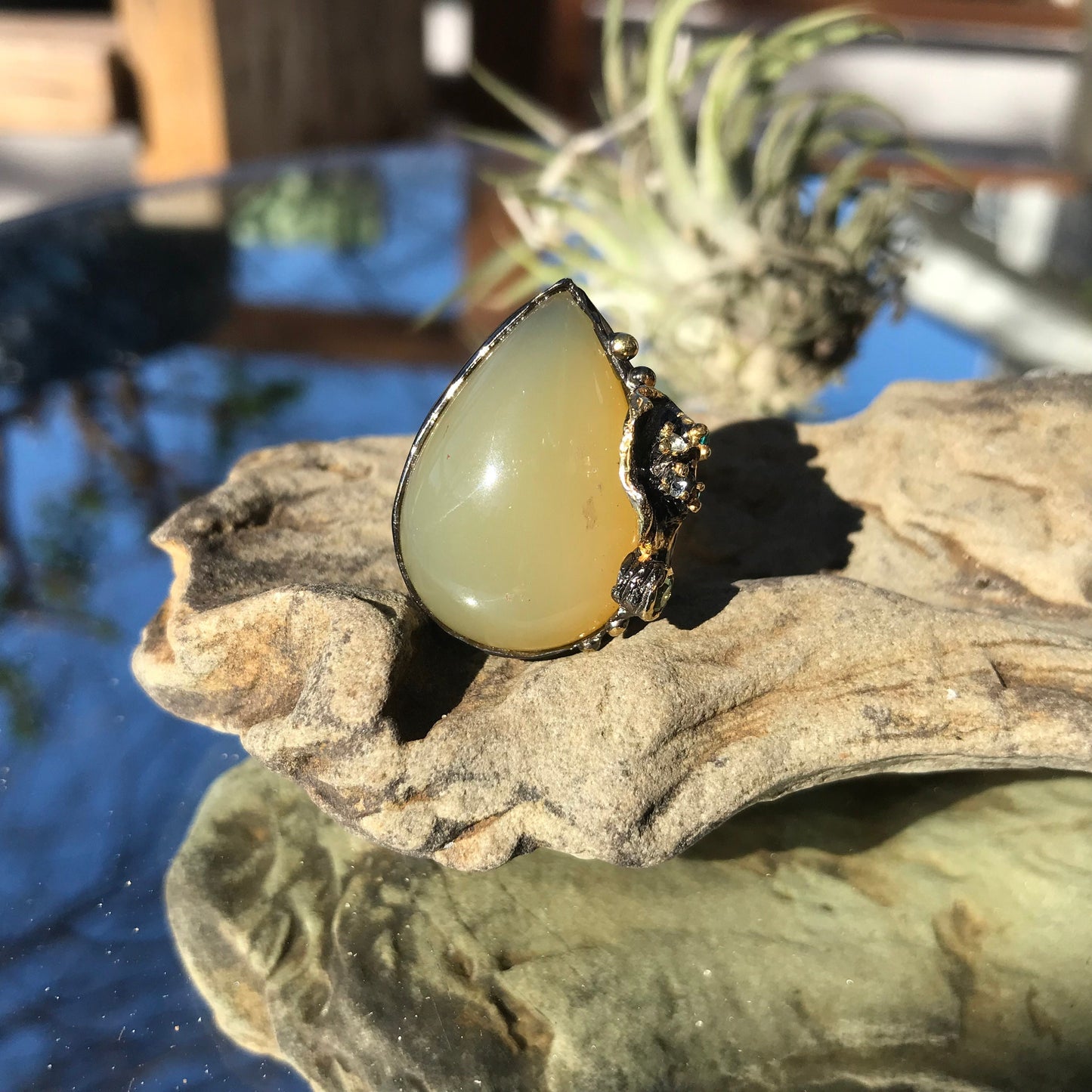 sterling silver Natural opal peridot ring 9
