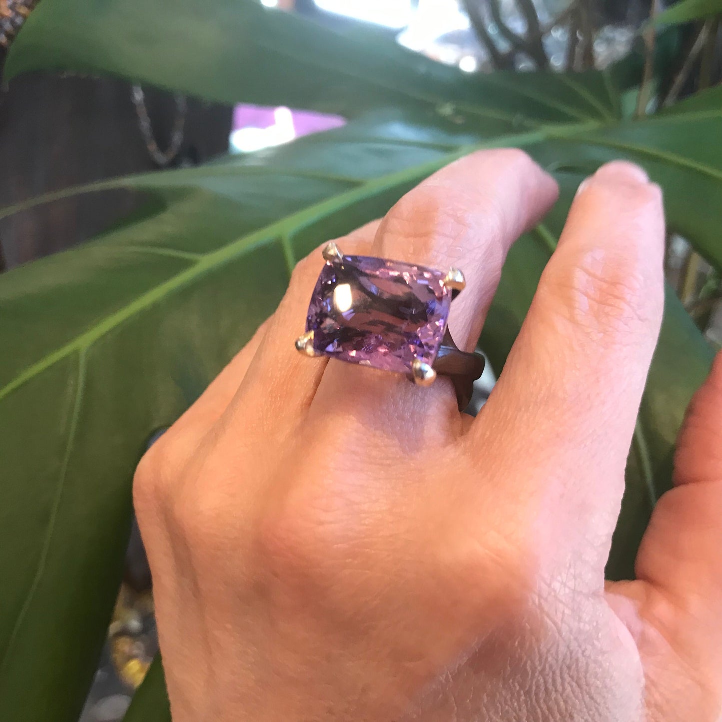 Sterling silver modernist solitaire amethyst ring 9