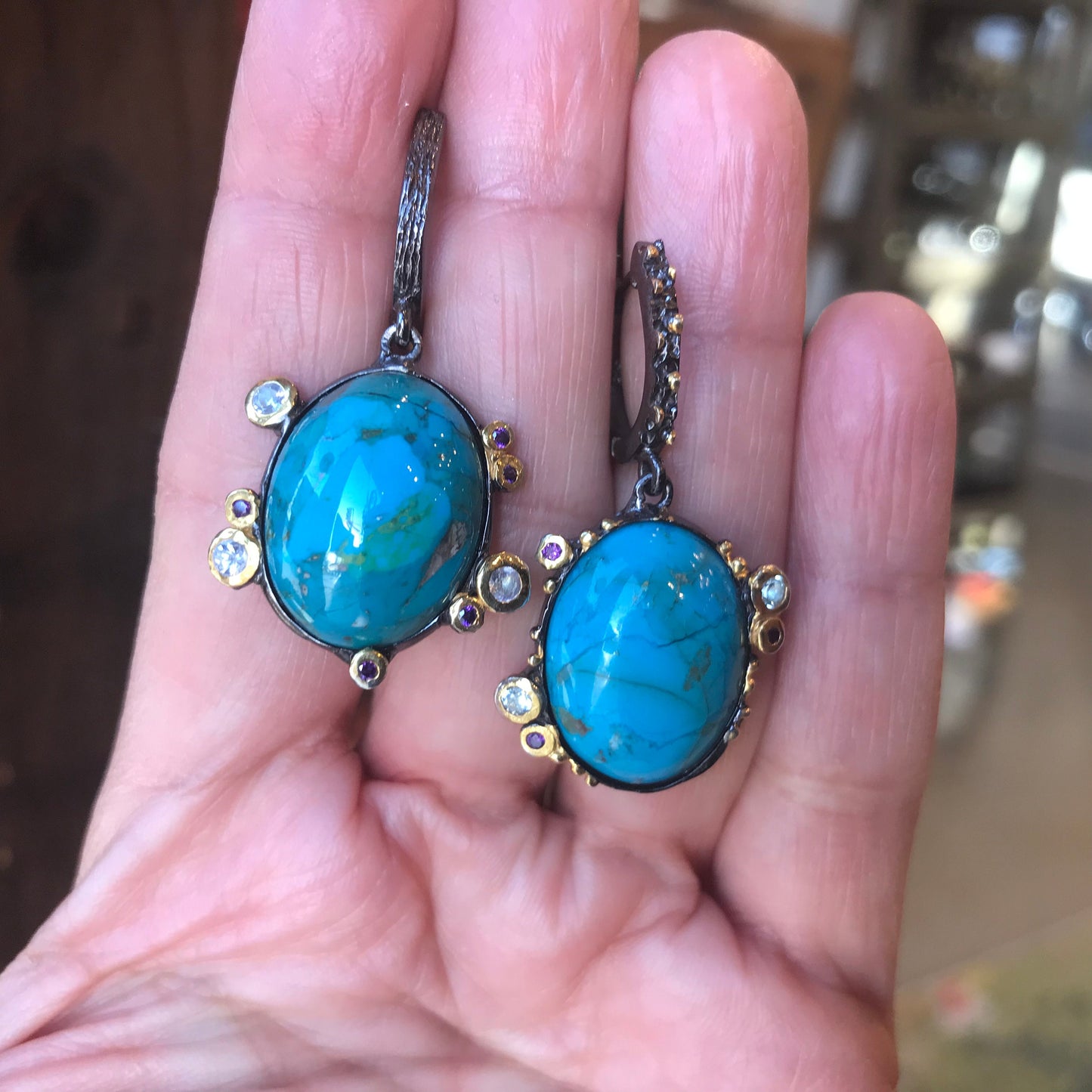 sterling silver statement natural turquoise Topaz  earrings