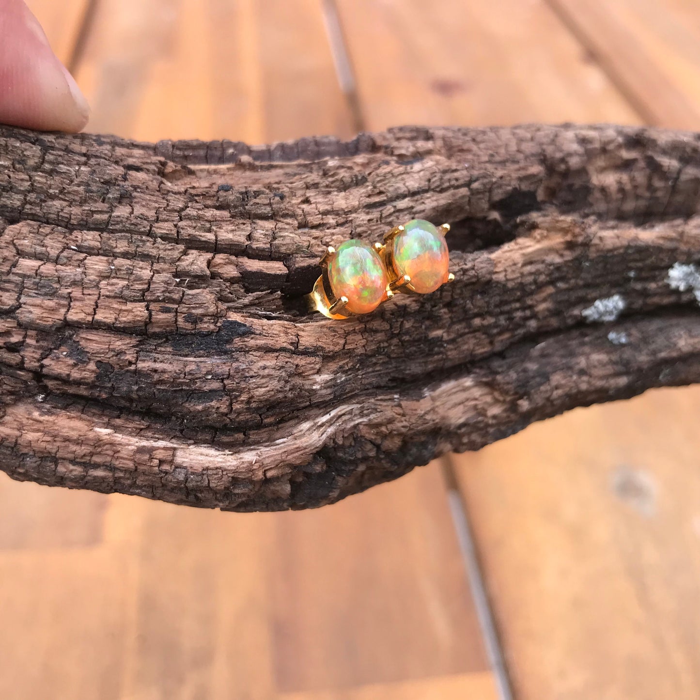 Sterling Silver Natural Fire opal gold  stud earrings