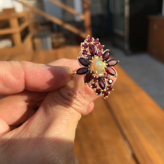 Sterling Silver Handmade  Opal Rhodolite  ring 8