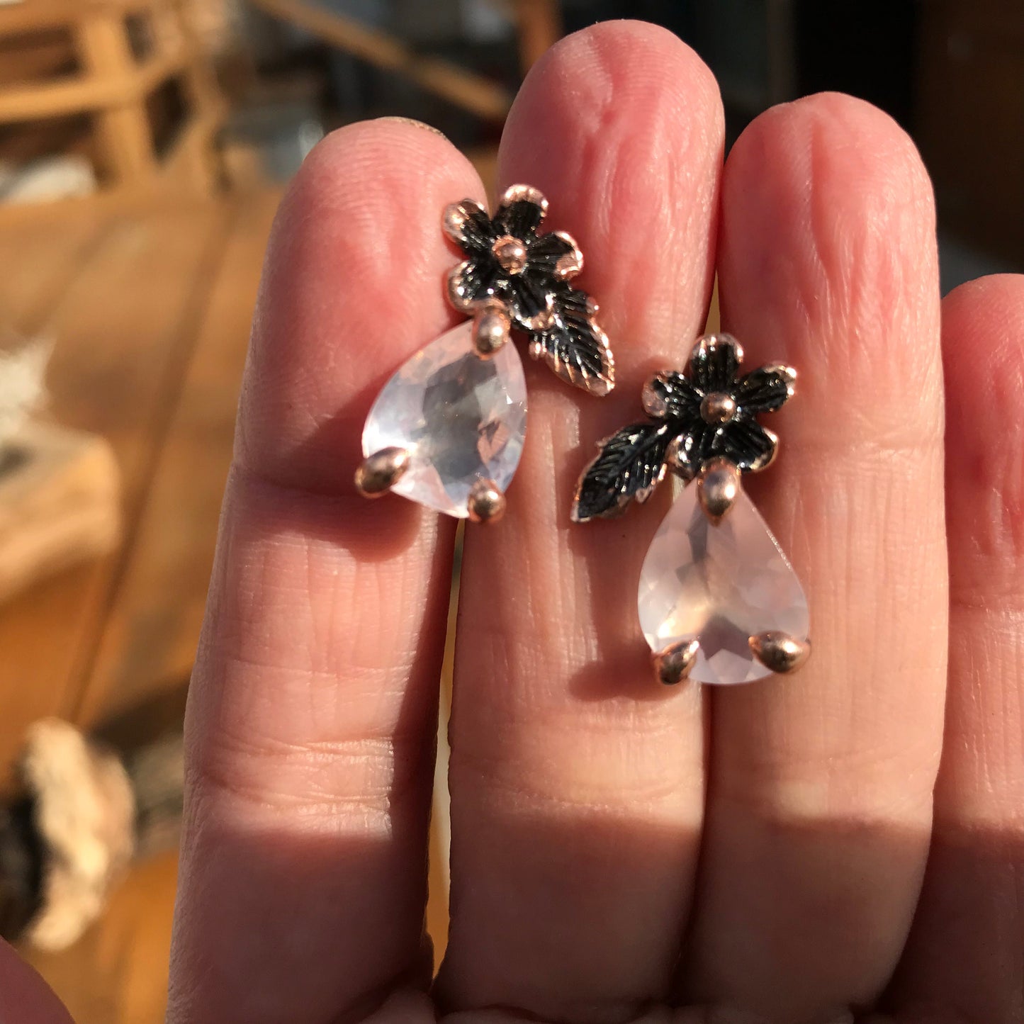 sterling silver Rose Quartz stud heirloom Earrings