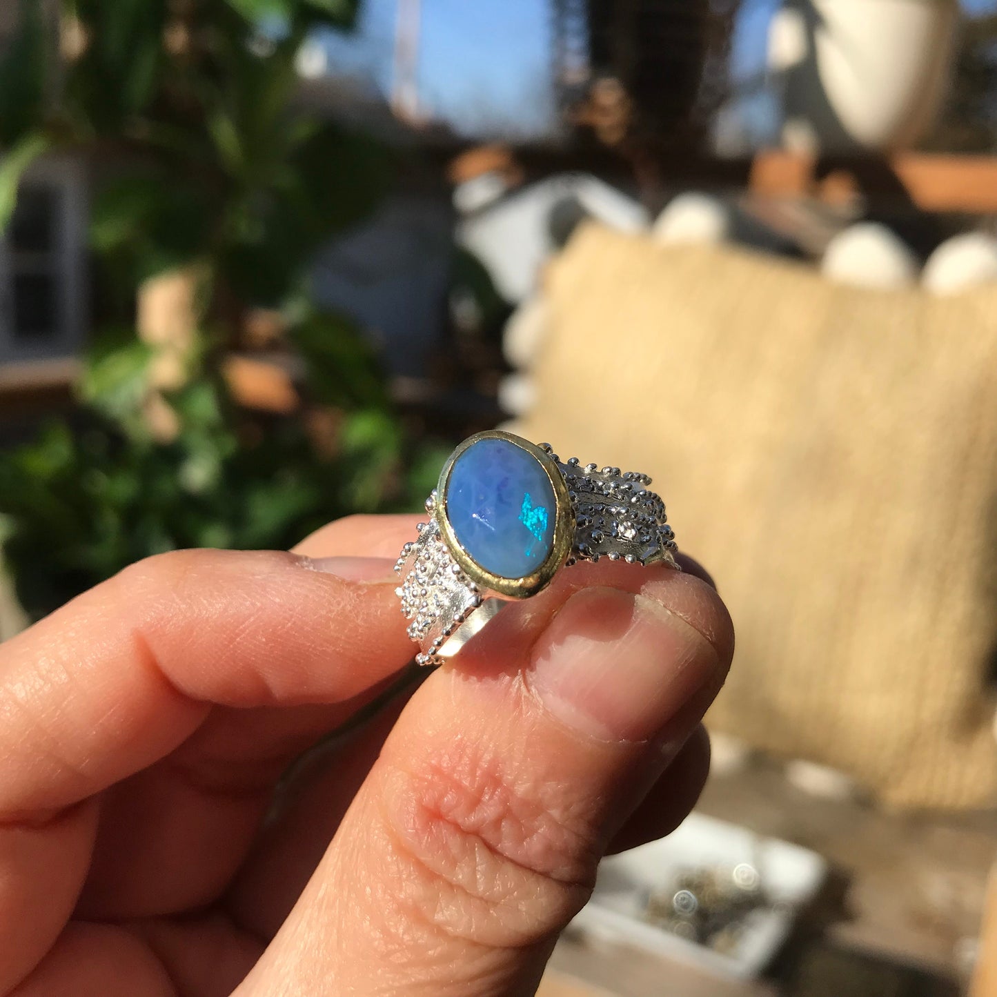 sterling silver Natural blue Opal statement ring 9