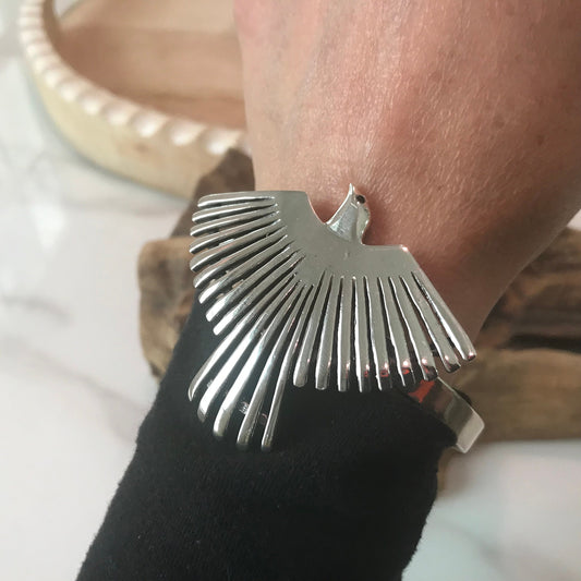 sterling silver Phoenix bird bracelet artisan cuff