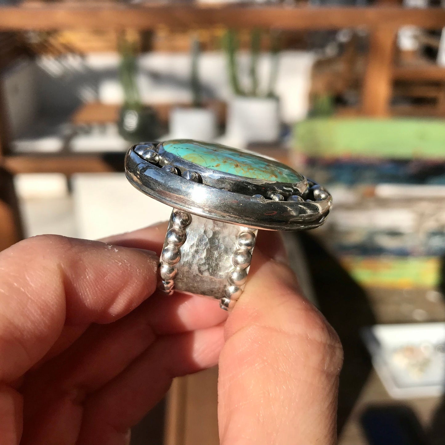 Sterling Statement turquoise huge adjustable modernist cuff ring