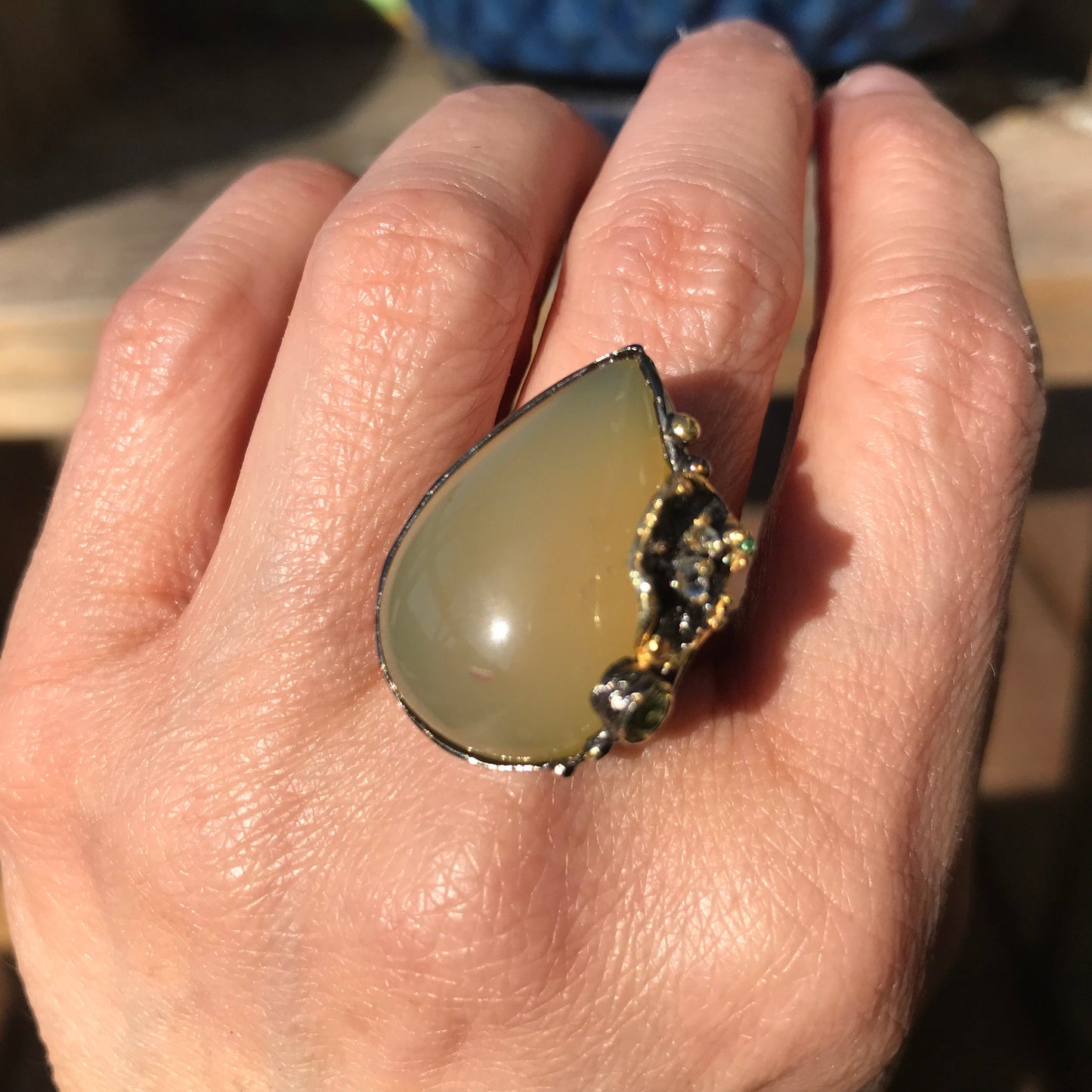 sterling silver Natural opal peridot ring 9