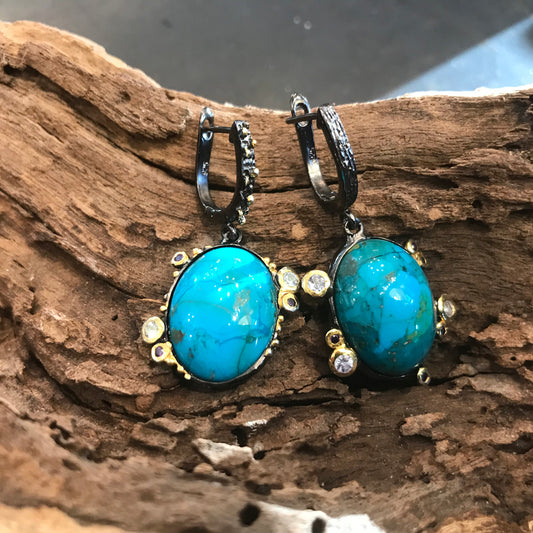 sterling silver statement natural turquoise Topaz  earrings