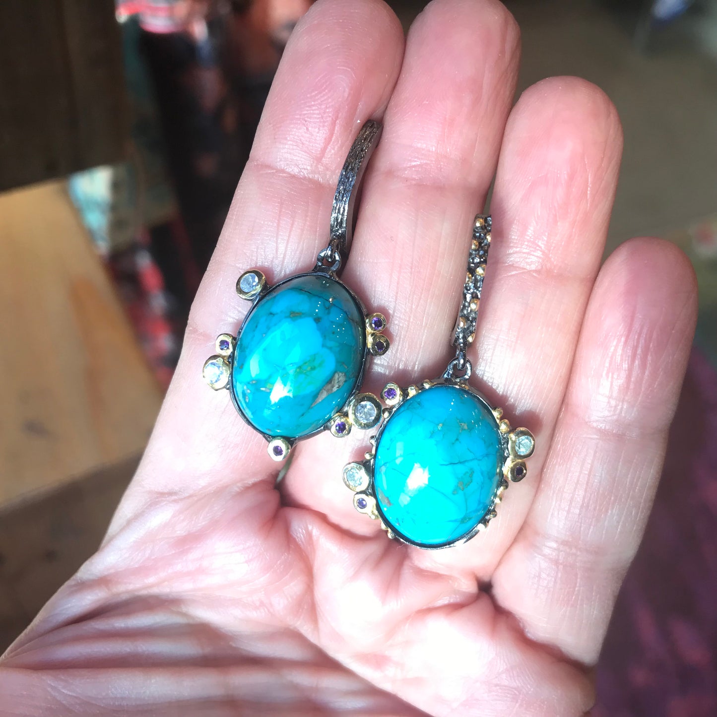 sterling silver statement natural turquoise Topaz  earrings
