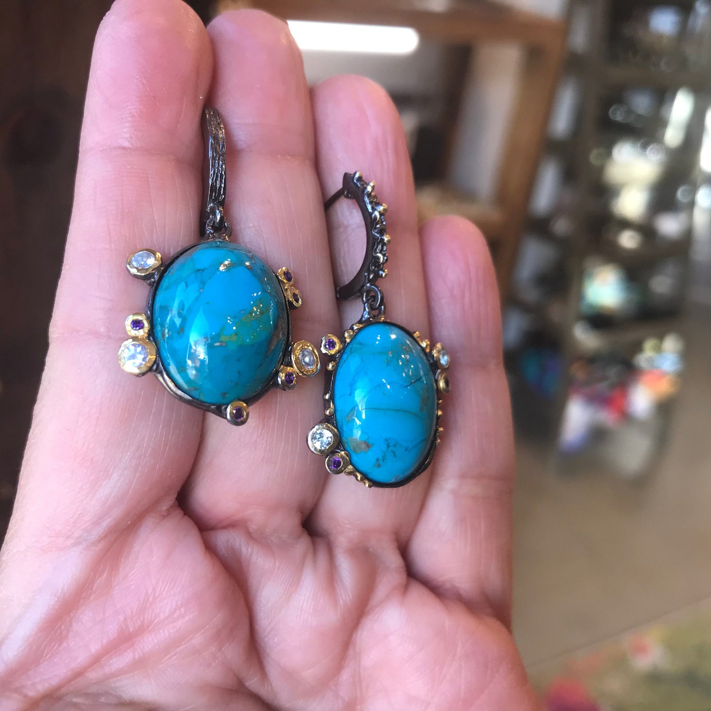 sterling silver statement natural turquoise Topaz  earrings