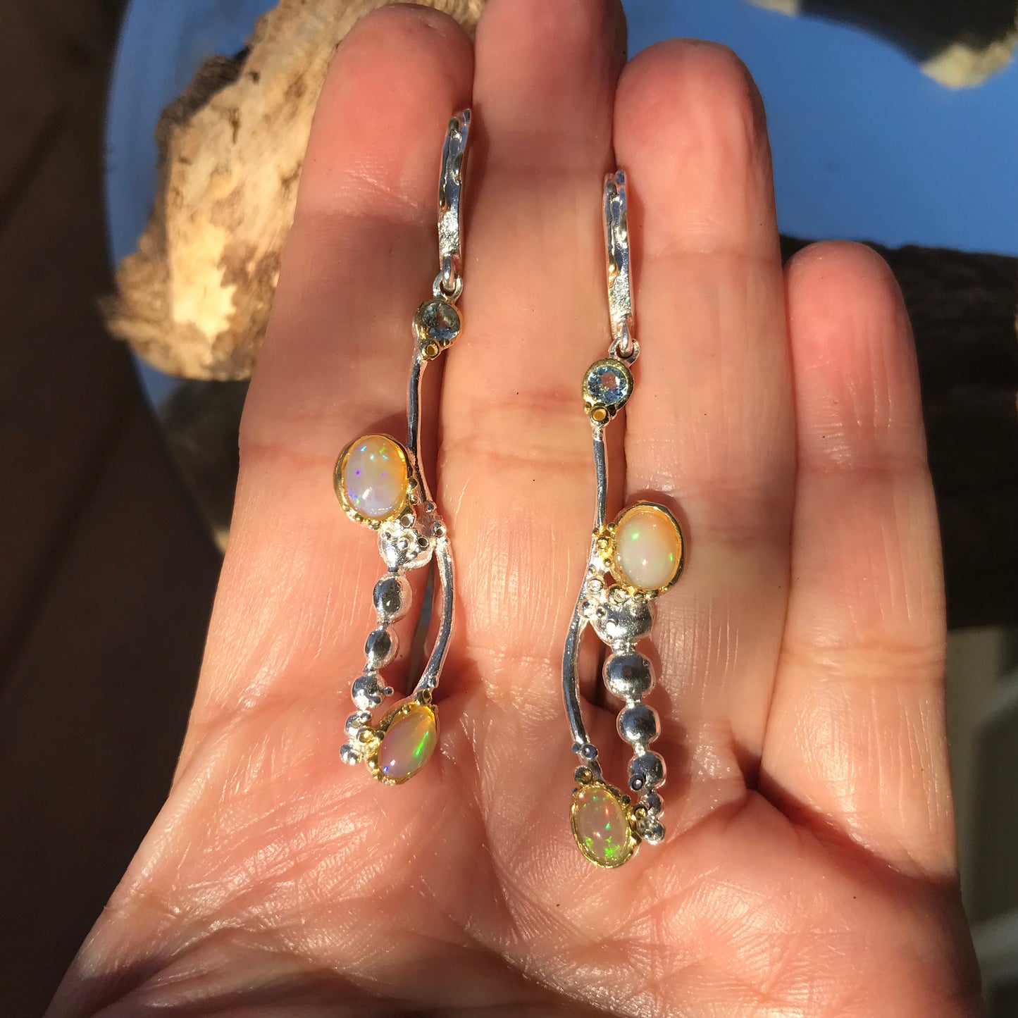 Sterling Silver Natural fire Opal dangle topaz  Earrings