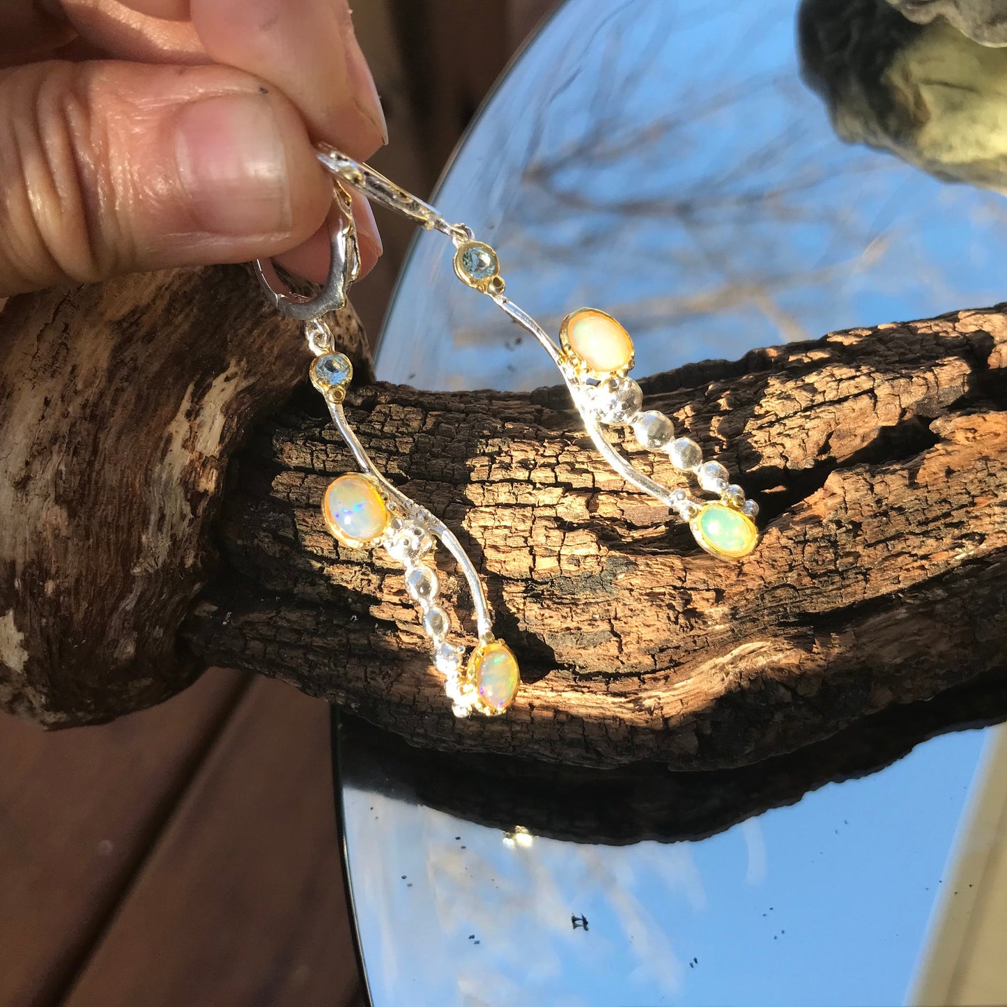 Sterling Silver Natural fire Opal dangle topaz  Earrings