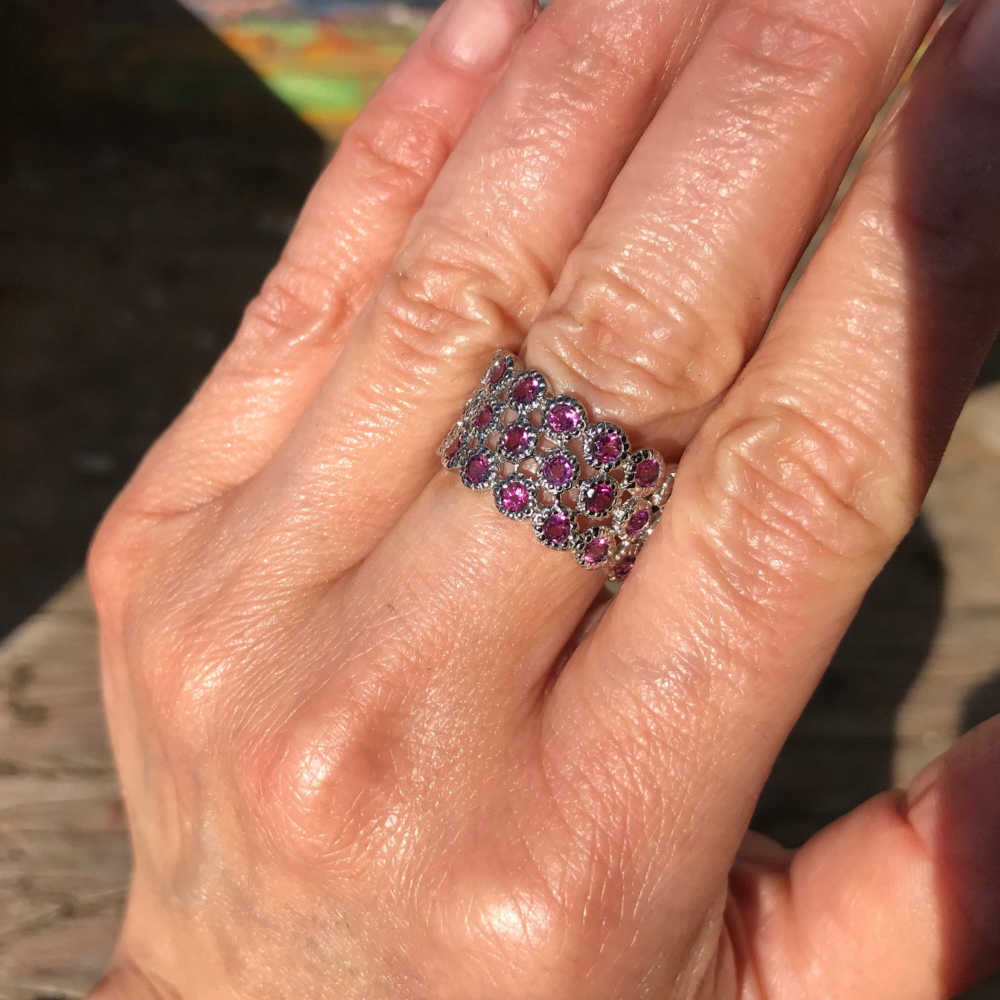 Handmade Sterling Natural Rhodolite Band ring  8