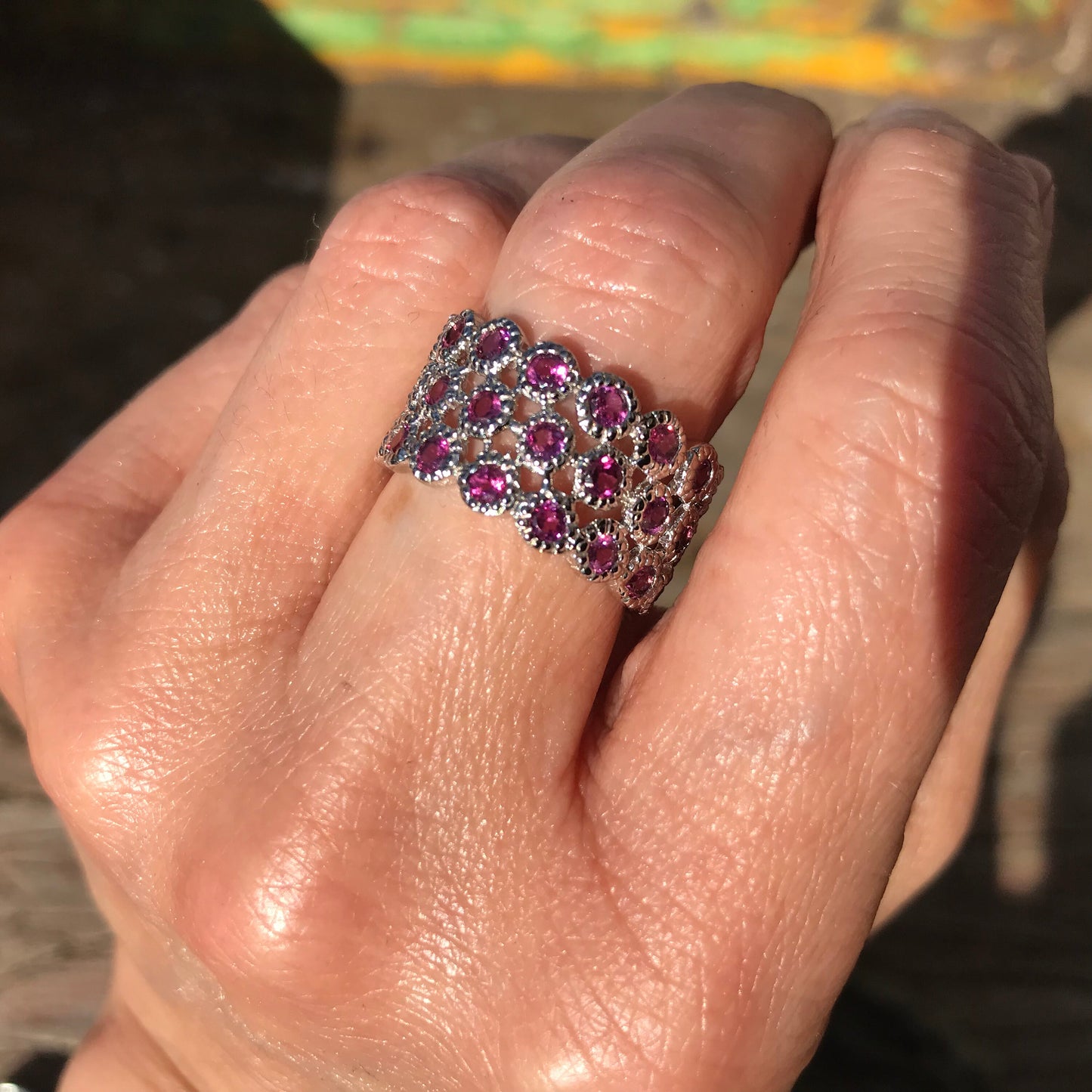 Handmade Sterling Natural Rhodolite Band ring  8