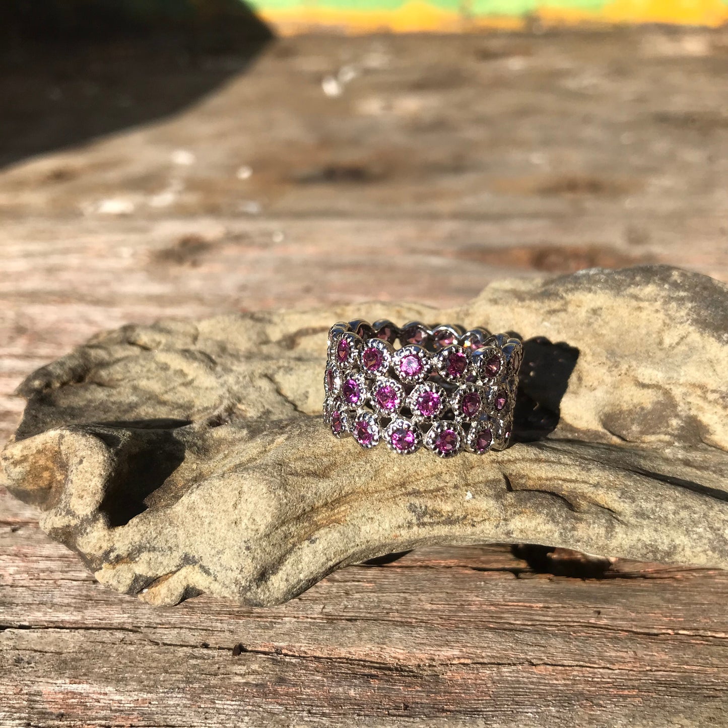Handmade Sterling Natural Rhodolite Band ring  8