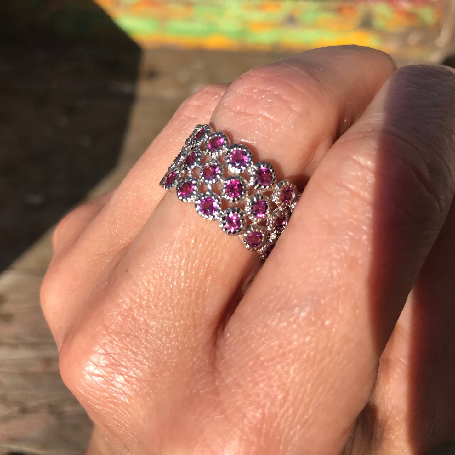 Handmade Sterling Natural Rhodolite Band ring  8
