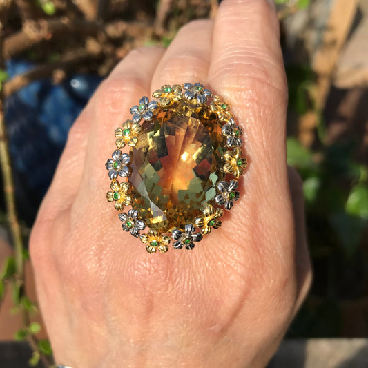 Sterling silver Citrine huge tsavorite garnet statement Ring 8.5