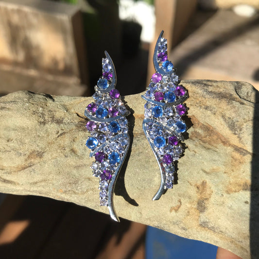 Sterling Silver Amethyst kyanite angel wings stud  earrings