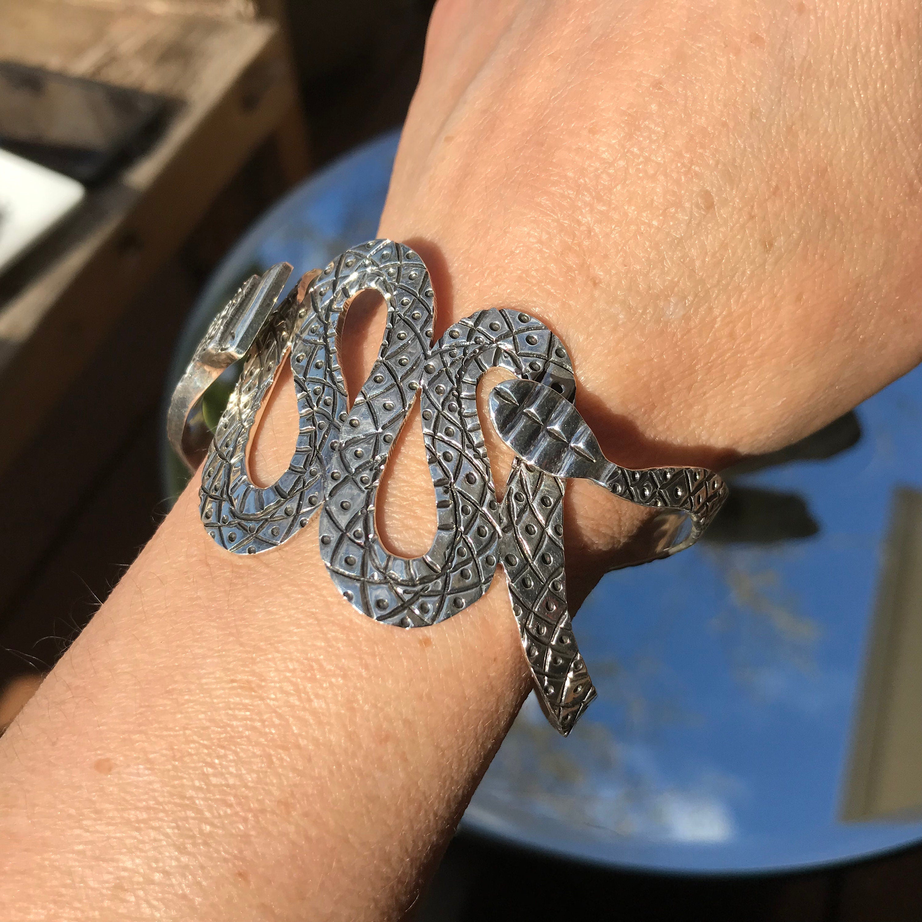 Handmade Silver Snake Bangle - Snake Arm Cuff | Hmong Jewelry Piece