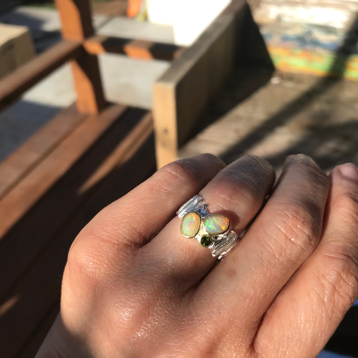 sterling silver Natural opal  band ring 5.5