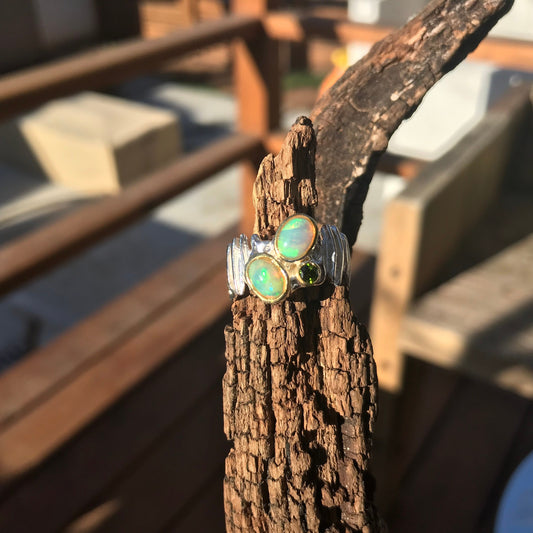 sterling silver Natural opal  band ring 5.5