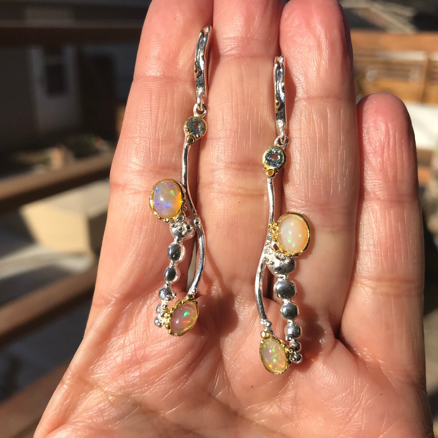 Sterling Silver Natural fire Opal dangle topaz  Earrings