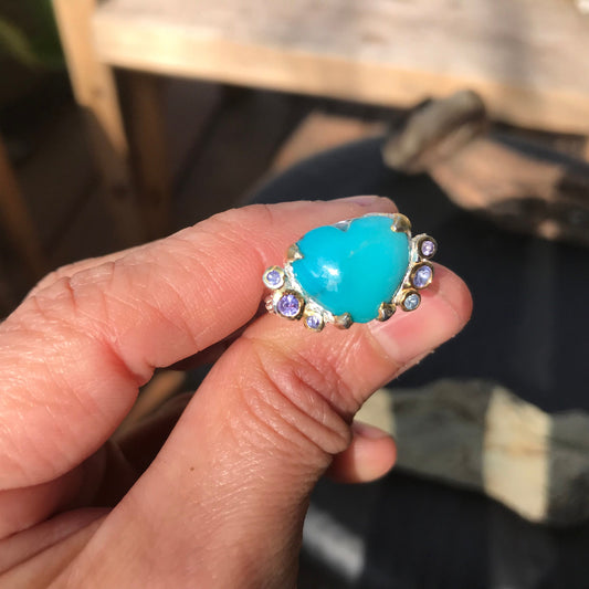 Sterling Silver Genuine Turquoise heart  ring 9