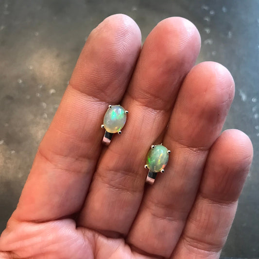 sterling silver  Natural opal Stud  earrings