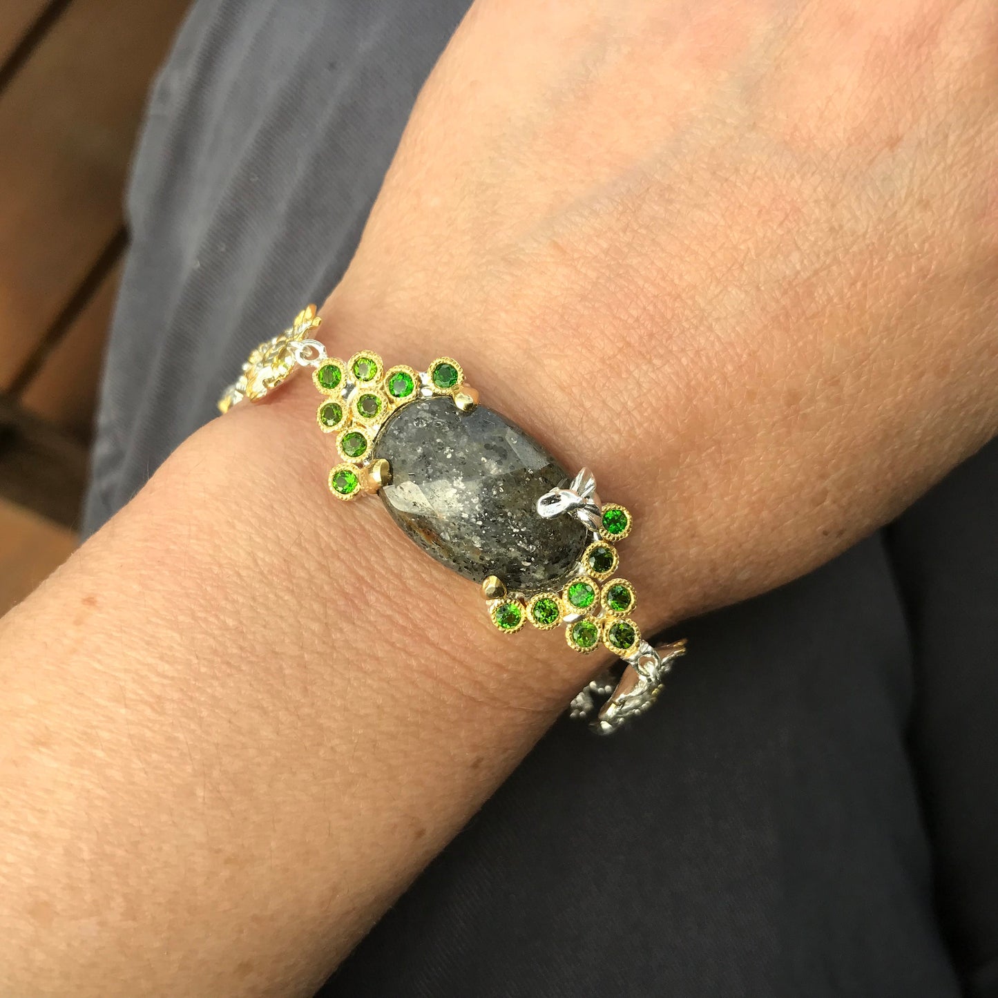 Sterling Silver Peridot rutiled Quartz  bracelet