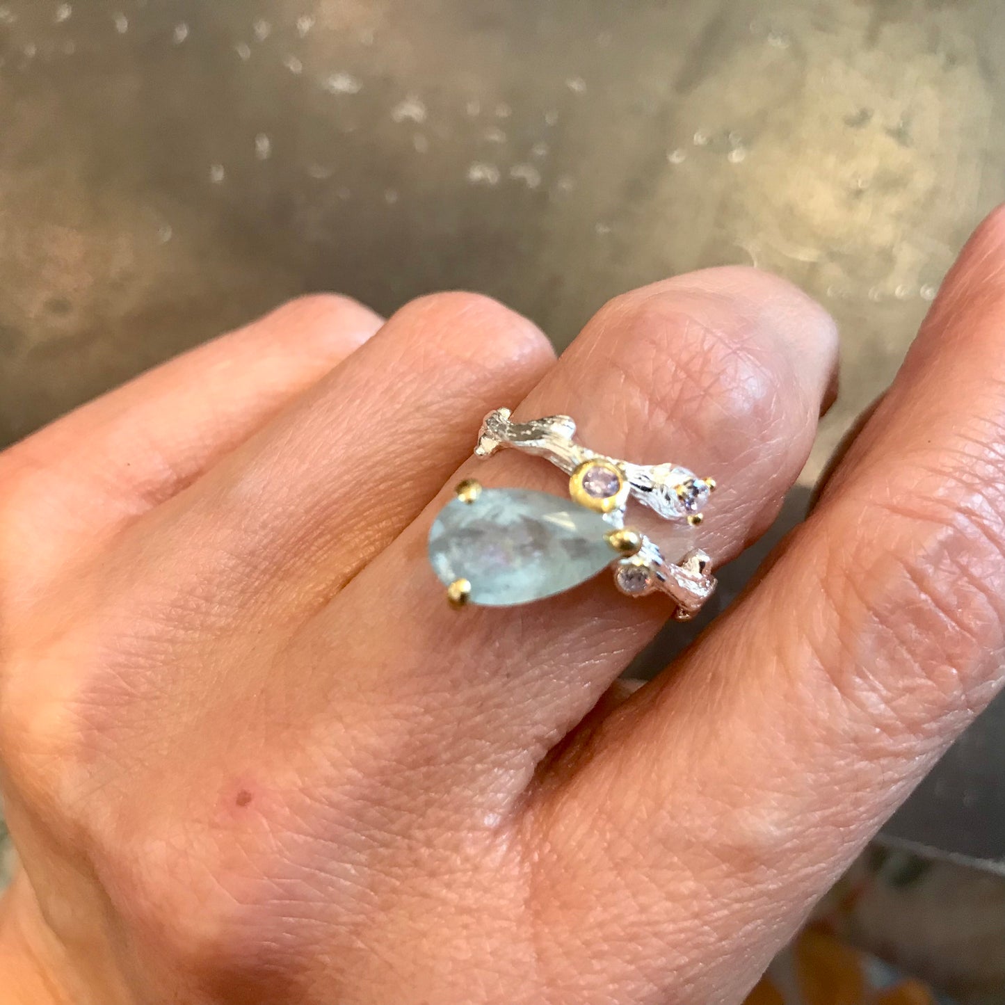Sterling Silver Handmade Aquamarine ring 7.5