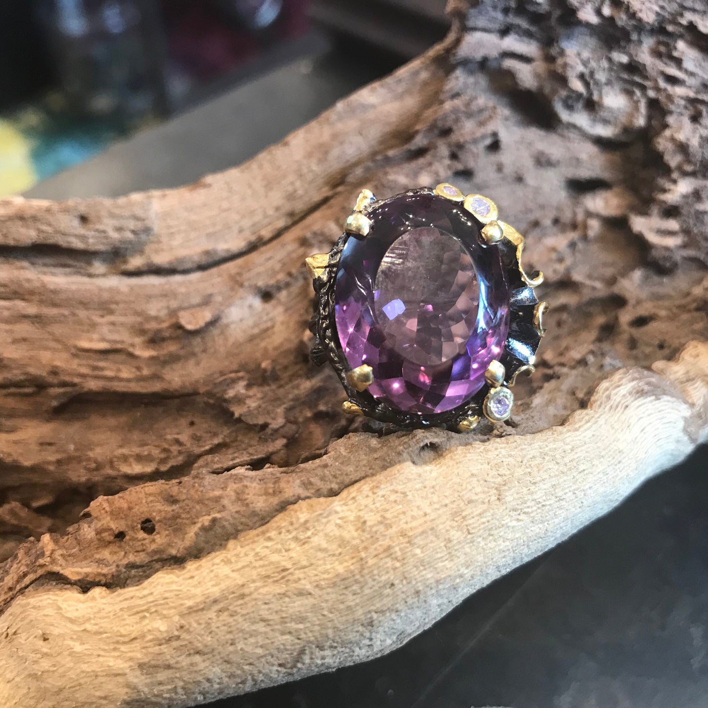 Sterling Silver  organic natural art  Amethyst ring 9