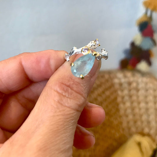 Sterling Silver Handmade Aquamarine ring 7.5