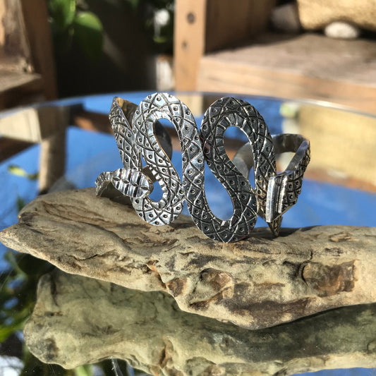 Vintage sterling silver snake  cuff Bracelet artisan handmade