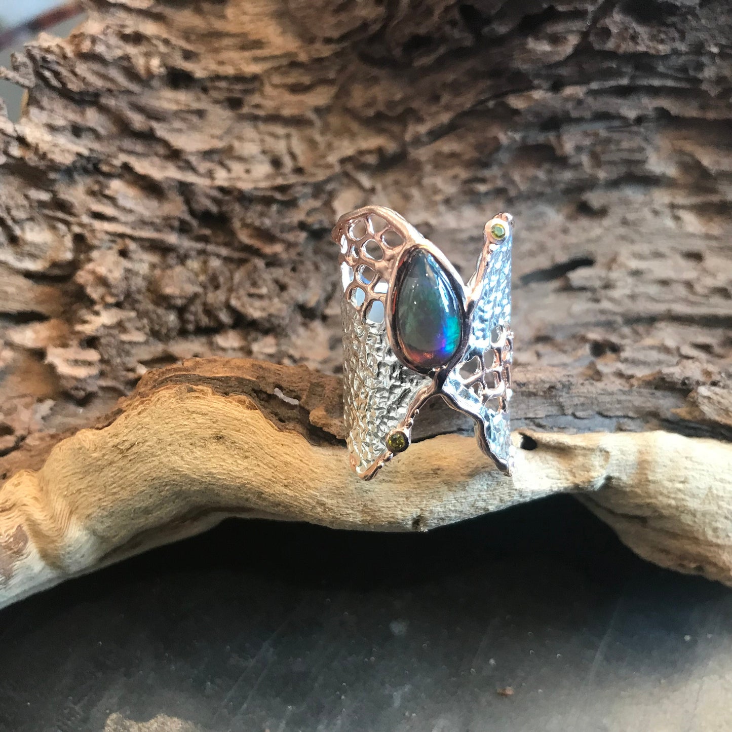 Sterling Silver Statement black opal ring 8